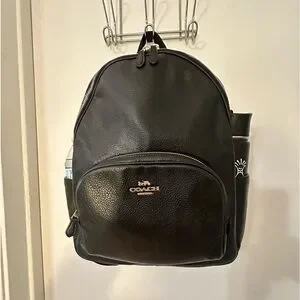 Coach Court Black Leather Backpack with Gold Accents COACH® Outlet | Court Backpack main image 3